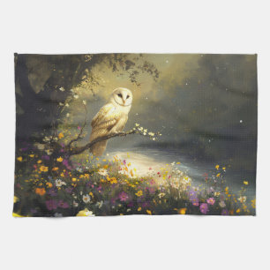 Linge De Cuisine Whimsical Snowy White Owen Art Fleur sauvage