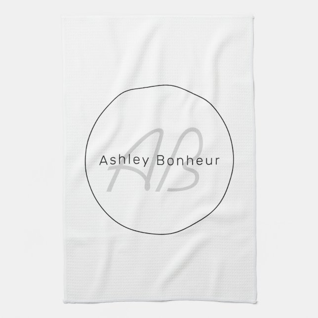 Linge De Cuisine White Grey et Black | Cool Name & Monogram (Vertical)