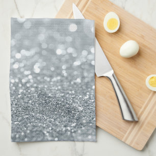 Linge De Cuisine White Silver Parties scintillant Bokeh Glam tendan