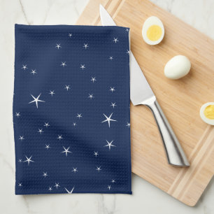 Linge De Cuisine White Stars Arrière - plan bleu marine Motif