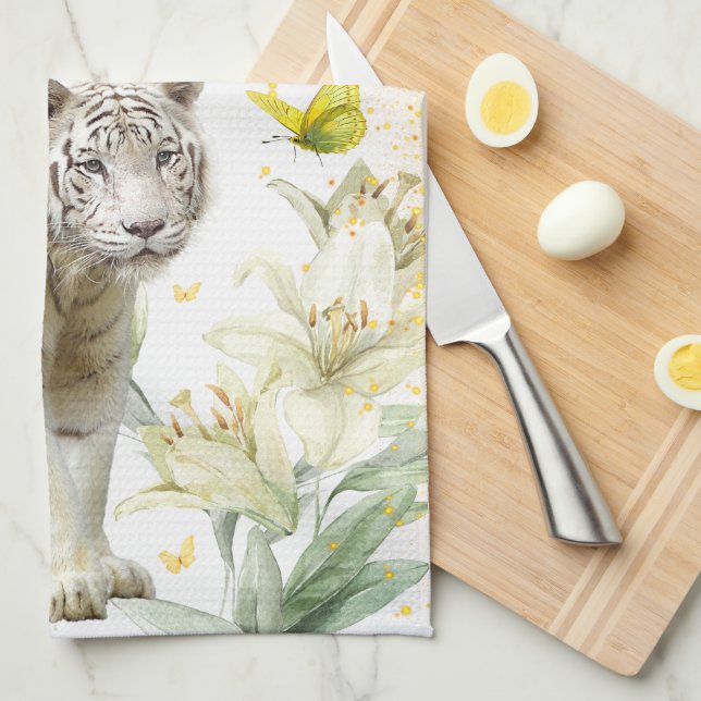 Linge De Cuisine White Tiger and Lilies Stardust (Quart Plié)