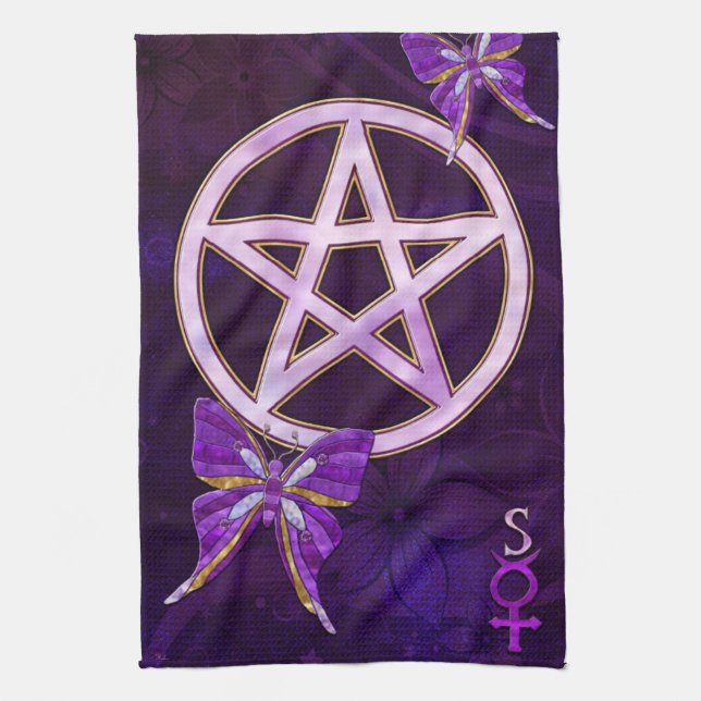 Linge De Cuisine Wiccan Amethyst Bijoux Papillon Art (Vertical)