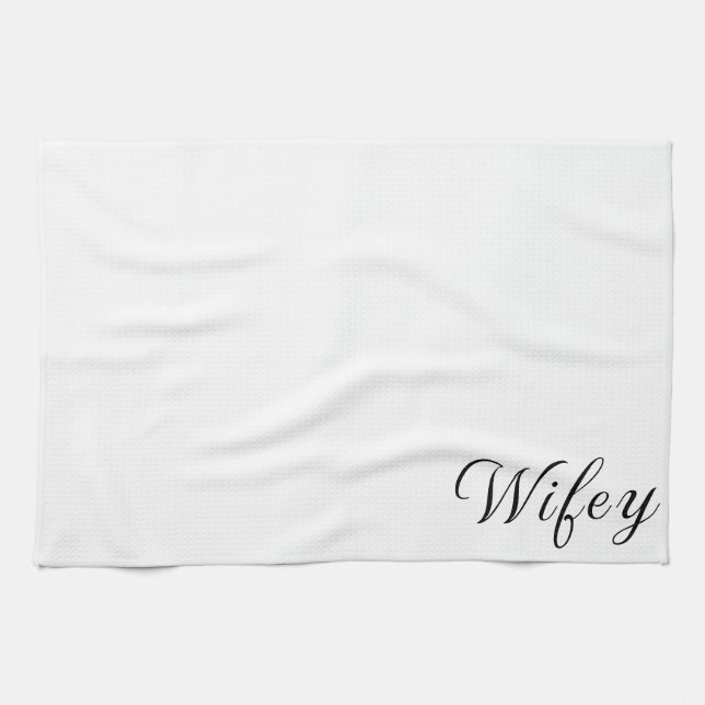 Linge De Cuisine Wifey moderne noir Script femmes blanches (Horizontal)