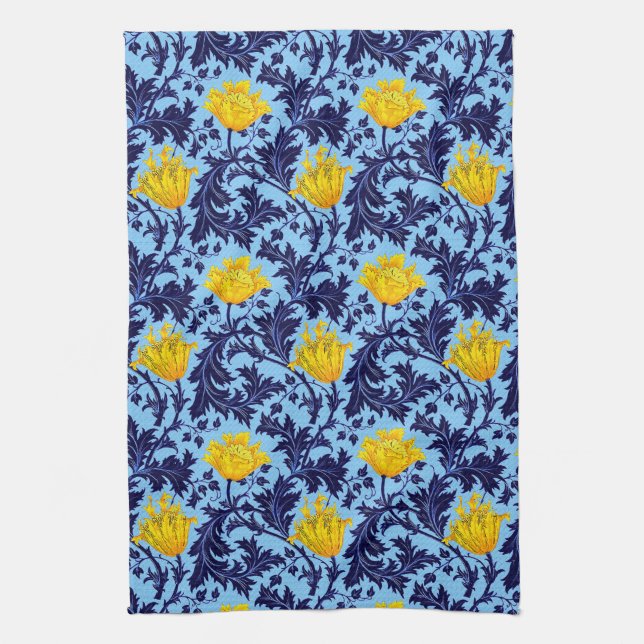 Linge De Cuisine William Morris Anemone, Navy, Sky Blue et Yellow (Vertical)