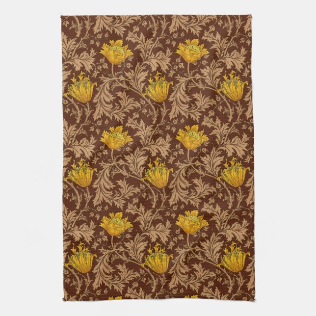 Linge De Cuisine William Morris Anemone, or Brown et moutarde (Vertical)