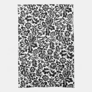 Linge De Cuisine William Morris Floral Damask, noir sur blanc