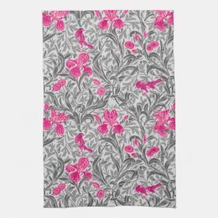 Linge De Cuisine William Morris Irises, rose et gris argenté / gris
