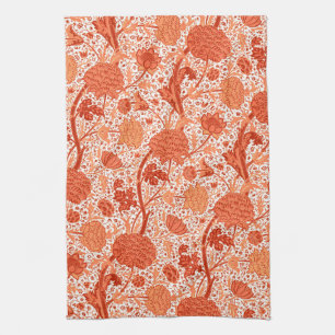 Linge De Cuisine William Morris Jacobean Floral, Coral Orange