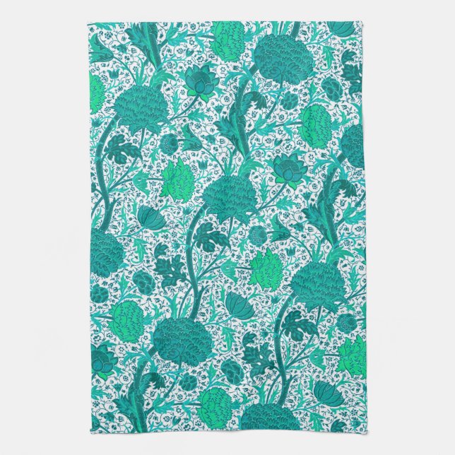 Linge De Cuisine William Morris Jacobean Floral, Turquoise (Vertical)