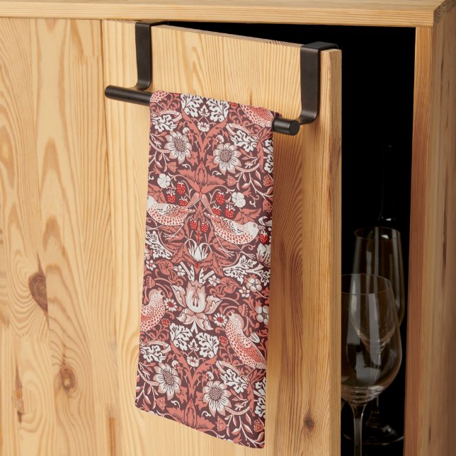 Linge De Cuisine William Morris Strawberry Thief Oiseau en Terracot (Pliage en tiers)