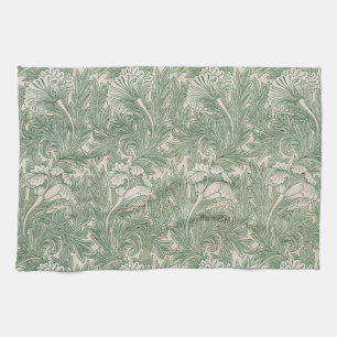 Linge De Cuisine William Morris Vert Sauge Motif Tulipe : Vintage