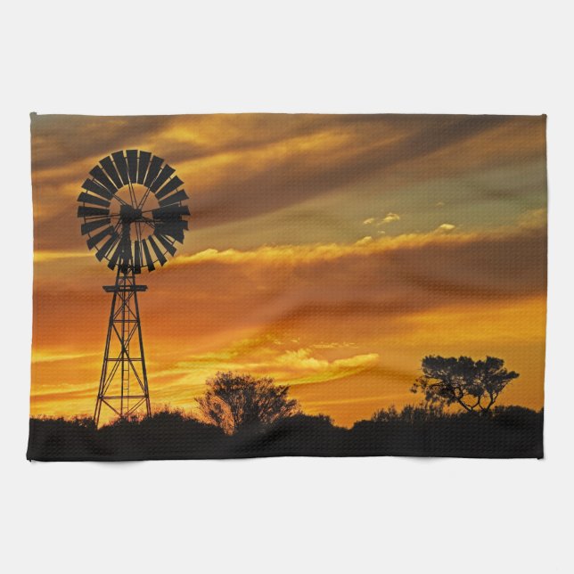 Linge De Cuisine Windmill and Sunset, William Creek, Oodnadatta (Horizontal)