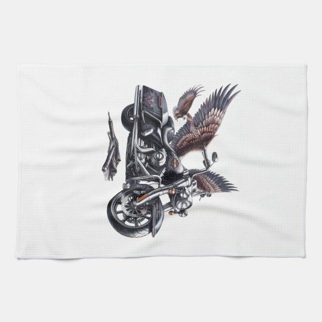 Linge De Cuisine Winged Harley-Davidson Motorcycle Watercolor Illus (Horizontal)