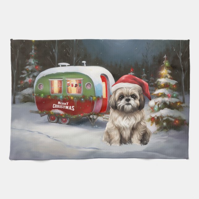 Linge De Cuisine Winter Havanese Caravan Christmas Adventure (Horizontal)