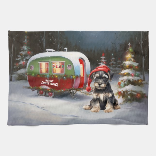 Linge De Cuisine Winter Schnauzer Caravan Christmas Adventure (Horizontal)