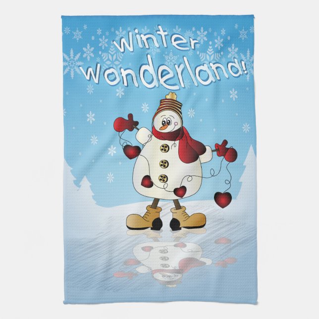 Linge De Cuisine Winter Wonderland Heart Snowmen (Vertical)