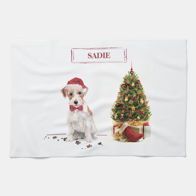 Linge De Cuisine Wire Haired Jack Russell Funny Christmas Chien (Horizontal)
