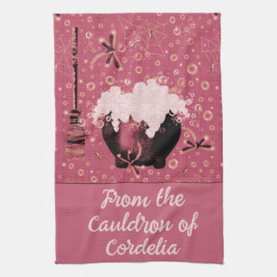 Linge De Cuisine Witchy Pink Cauldron Bubbles Nom personnalisé