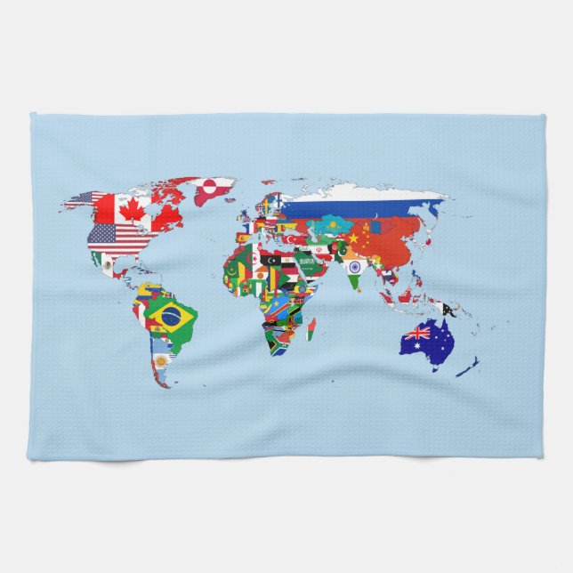 Linge De Cuisine World Map of Flags Kitchen Towels (Horizontal)