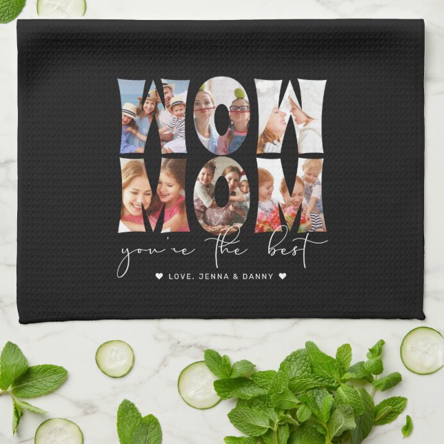 Linge De Cuisine Wow Mom Citation d'un collage photo Black 6 modern (Plié)
