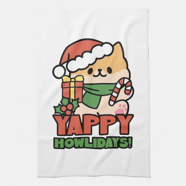 Linge De Cuisine Yappy Howlidays - Jote Christmas Dog Cartoon (Vertical)