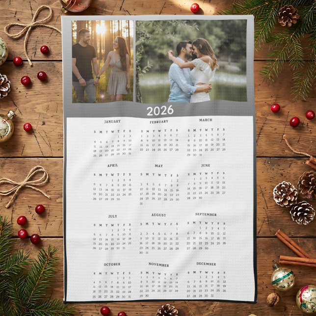 Linge De Cuisine Year 2026 Custom Photo Calendar Kitchen Towel (Créateur téléchargé)