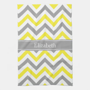 Linge De Cuisine Yellow Dk Gray White LG Chevron Gray Nom Monogram