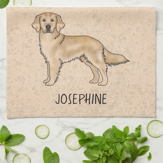 Linge De Cuisine Yellow Golden Retriever mignon chien avec nom pers (Plié)