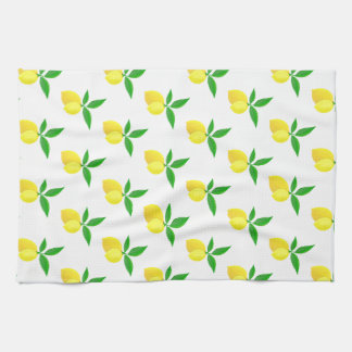 Linge De Cuisine Yellow Lemons Green Leaves White Background