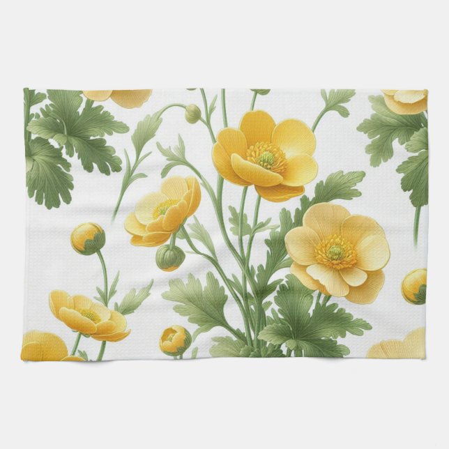Linge De Cuisine Yellow Poppies kitchen towel (Horizontal)