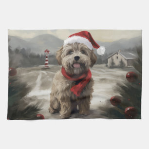 Linge De Cuisine Yorkipoo Chien dans la neige Noël