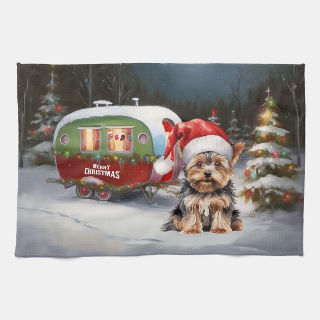 Linge De Cuisine Yorkshire Terrier Caravan Christmas Adventure (Horizontal)