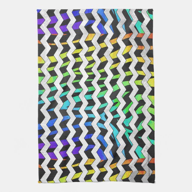 Linge De Cuisine Zebra Chevron noir et arc-en-ciel (Vertical)