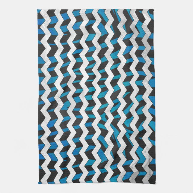 Linge De Cuisine Zebra Chevron noir et bleu (Vertical)