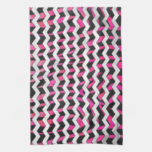 Linge De Cuisine Zebra Chevron noir et rose chaud