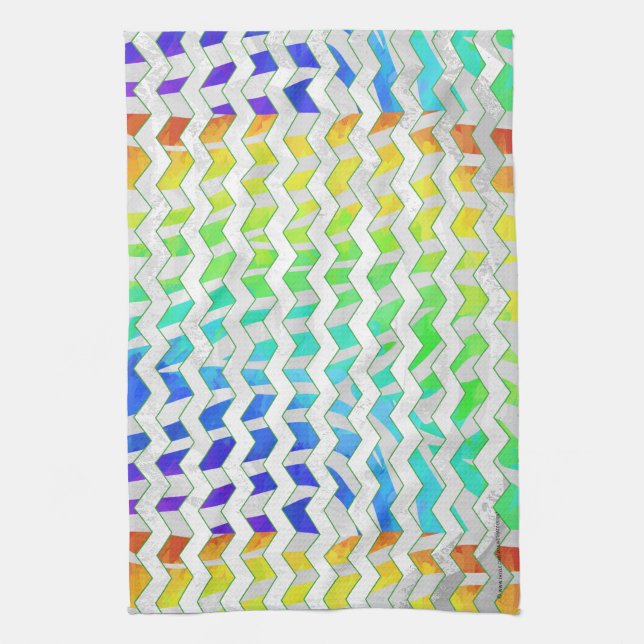 Linge De Cuisine Zebra Chevron Rainbow et White Print (Vertical)