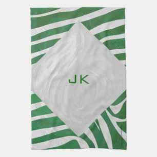 Linge De Cuisine Zebra Monogramme Vert et Blanc Impression