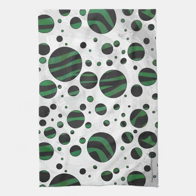 Linge De Cuisine Zebra noir et vert Polka point (Vertical)