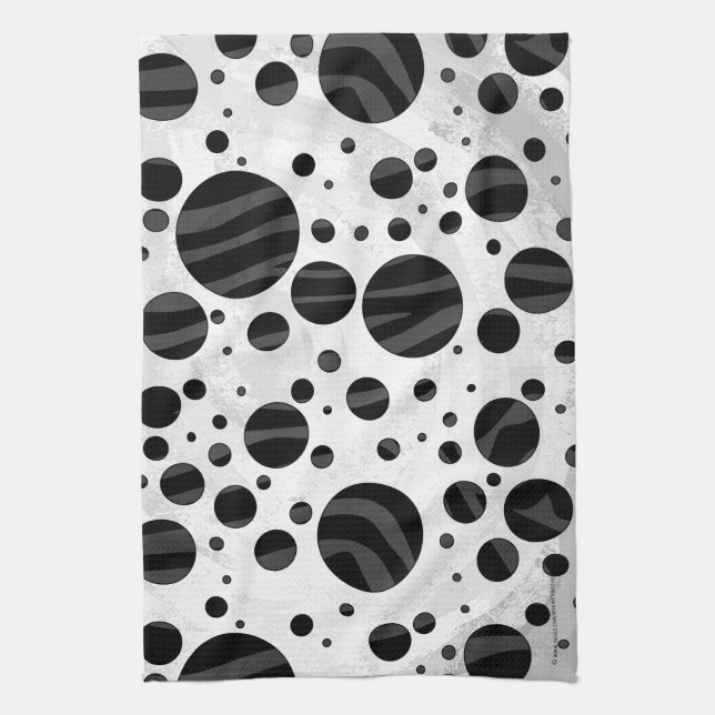 Linge De Cuisine Zebra Polka point noir et gris impression (Vertical)