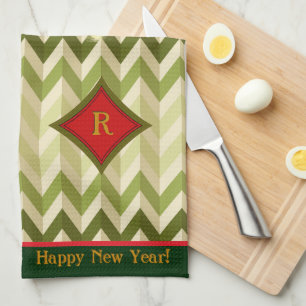 Linge De Cuisine Zigzag Arbre de Noël - Monogramme
