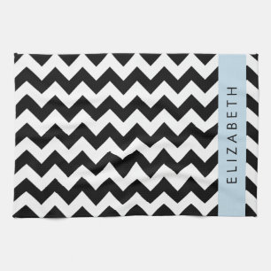 Linge De Cuisine Zigzag noir et blanc, Motif Chevron, Votre nom
