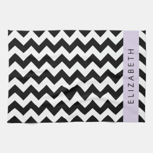 Linge De Cuisine Zigzag noir et blanc, Motif Chevron, Votre nom