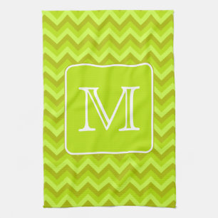 Linge De Cuisine Zigzags de vert de chaux avec le monogramme fait