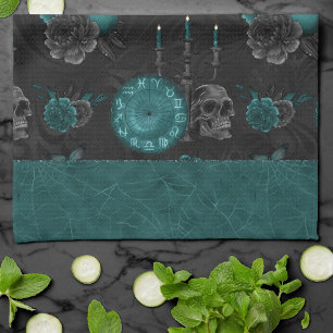 Linge De Cuisine Zodiac Magie   Turquoise foncé vert crâne gothique