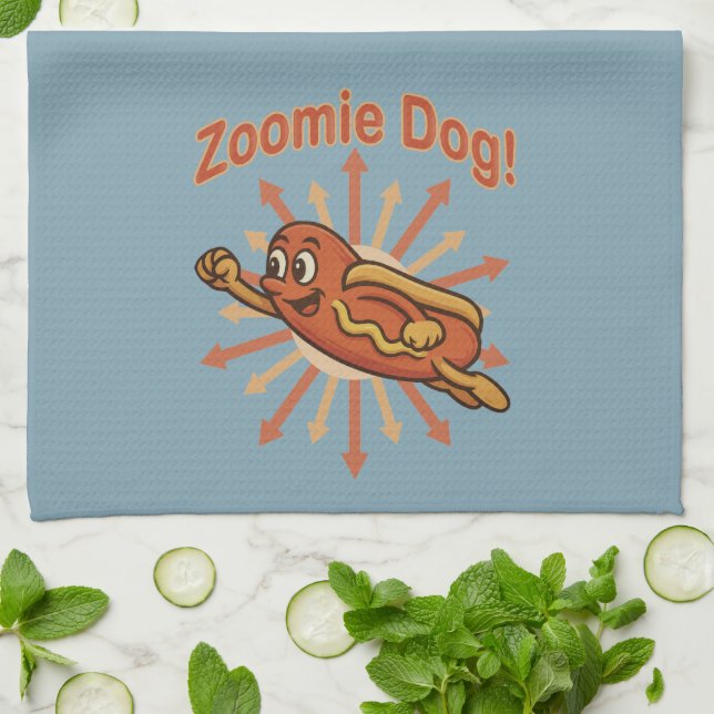 Linge De Cuisine Zoomie Chien volant Hot Dog Cartoon - Fun Retro (Plié)