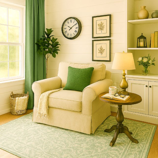 Linge vert mousse Comme Oreiller (Add cozy ambiance to reading room with faux linen textured moss green throw pillow )