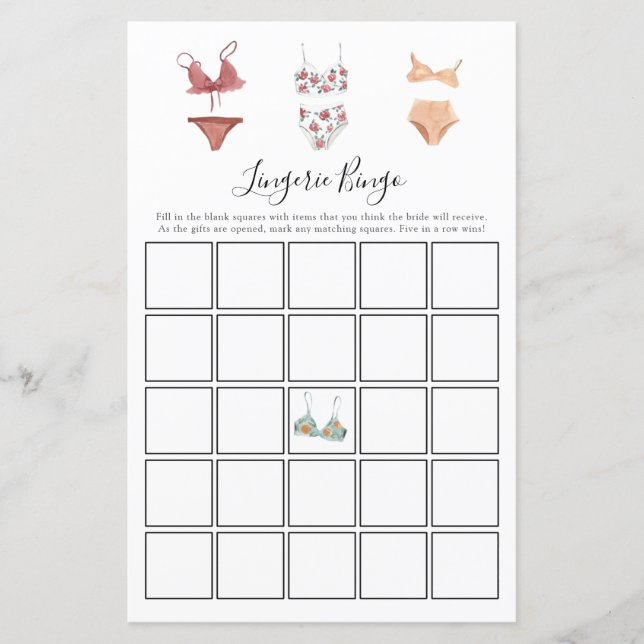 Lingerie Bingo Game Card (Vorderseite)