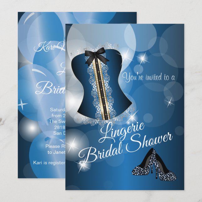 Lingerie Blue Brautparty Party Einladung (Vorne/Hinten)