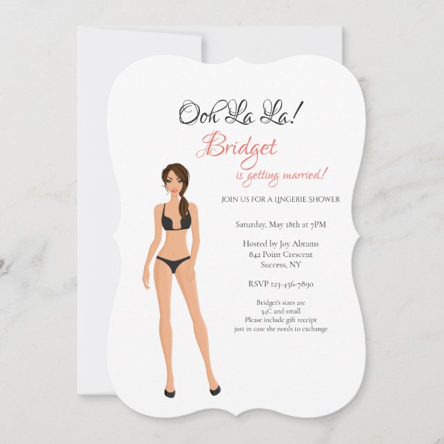 Lingerie Brautparty Schwarze Einladung (Vorderseite)