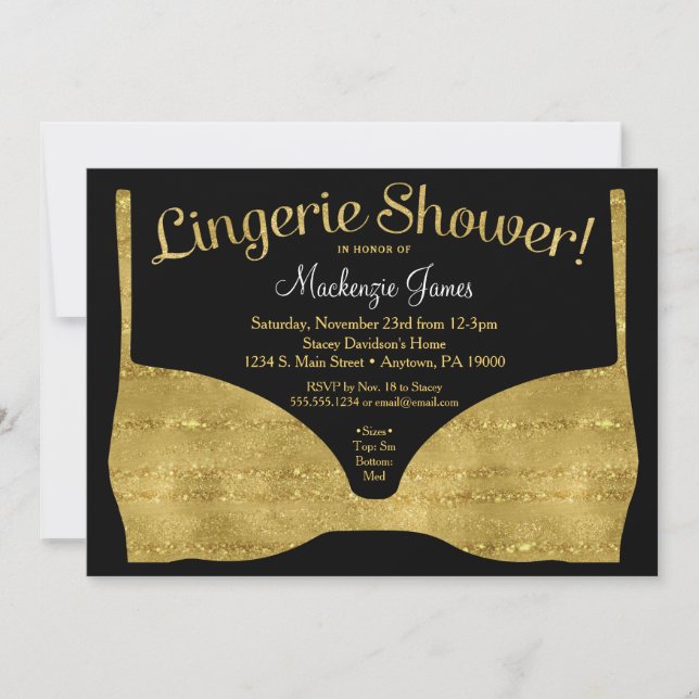 Lingerie Bridal Dusche Einladung Gold Glam (Vorderseite)